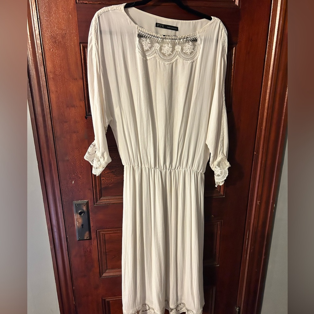 Zara White Lace Midi Dress